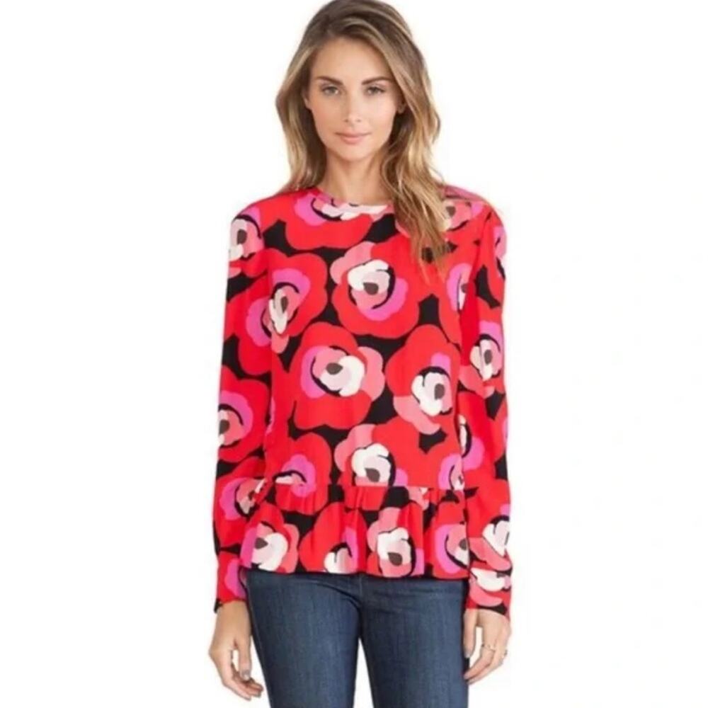 Kate Spade Deco Rose Peplum Top in Orient Red‎ Size 2 Office Preppy Cocktail